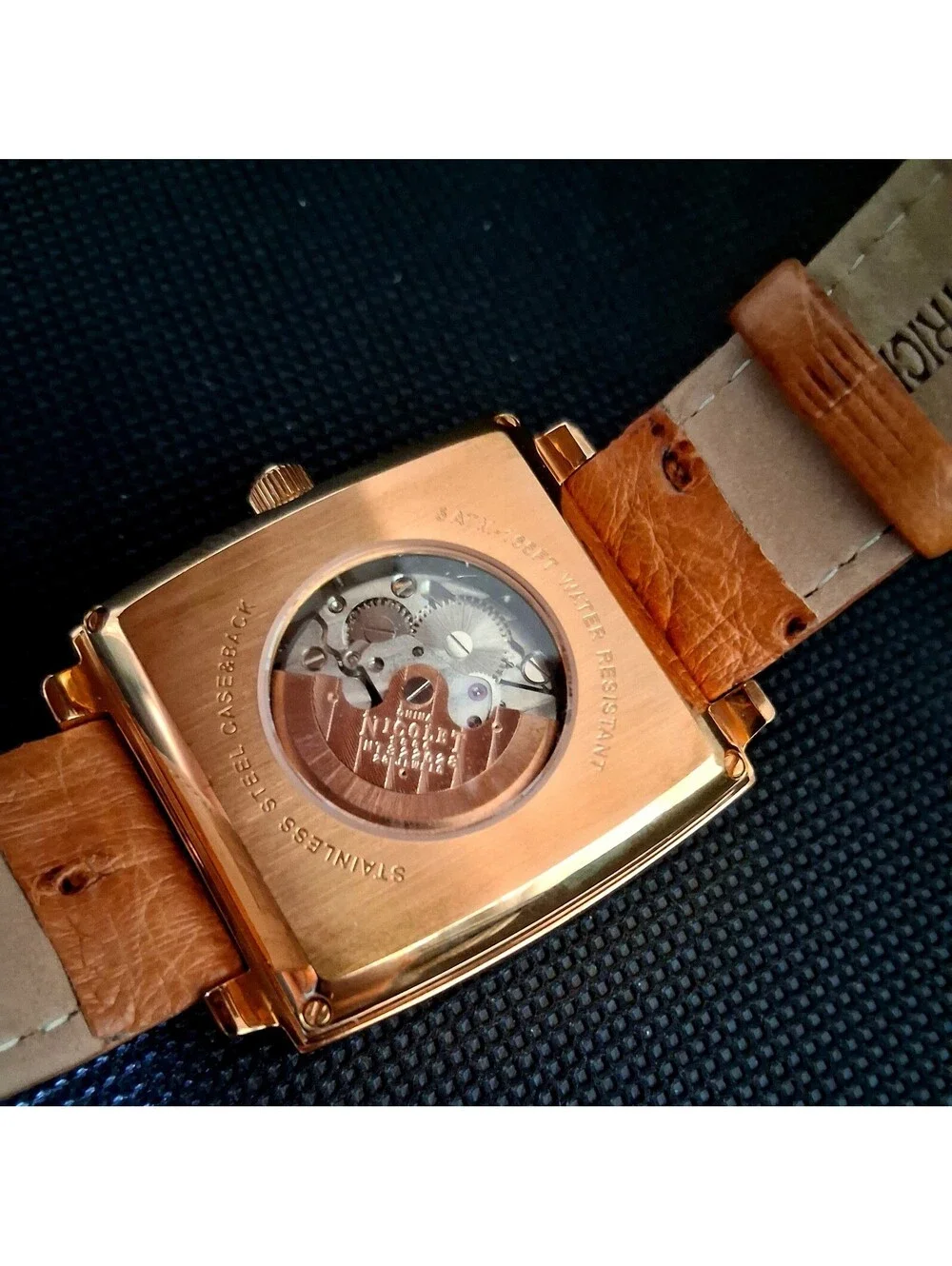 RARE Authentic Nicolet NT322028 Ostrich Leather Mechanical Automatic Men's Watch